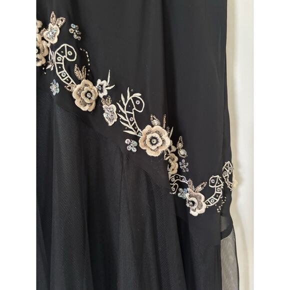 VTG R&M Richards Dress 8 Beaded Mesh Floral Black Boho Whimsical Goth Fairy Y2K - Picture 4 of 12